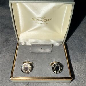 Preloved Givenchy Gold and Black Hexagonal Cufflinks with box great condition